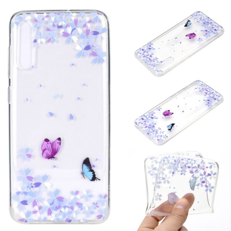 Skal Samsung Galaxy A70 Genomskinliga Fjärilar Och Blommor