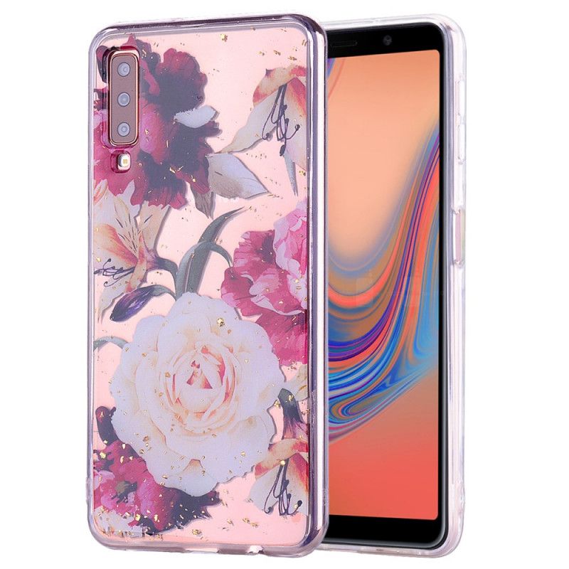 Skal Samsung Galaxy A70 Mobilskal Blommor Och Glitter