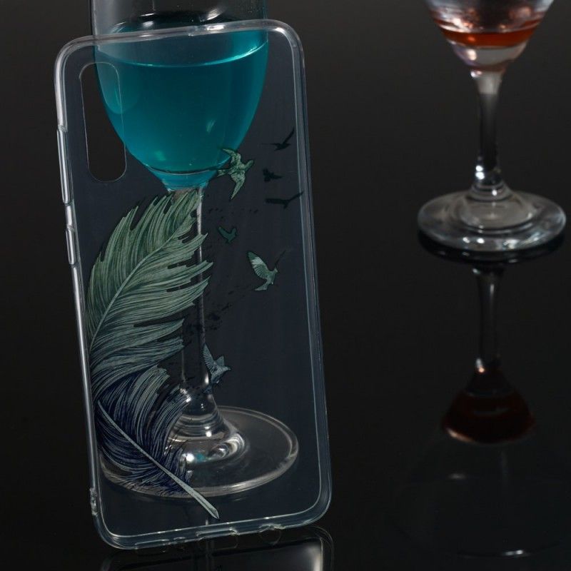 Skal Samsung Galaxy A70 Mobilskal Transparent Färgad Fjäder