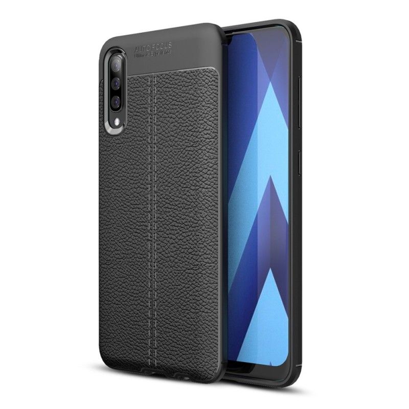 Skal Samsung Galaxy A70 Svart Lychéläder Med Dubbla Linjer