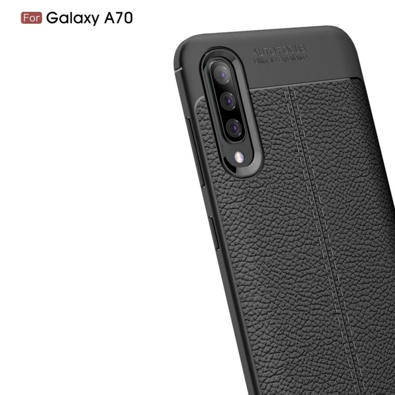 Skal Samsung Galaxy A70 Svart Lychéläder Med Dubbla Linjer