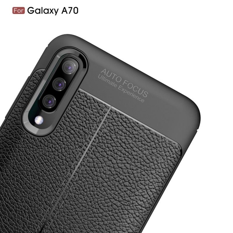 Skal Samsung Galaxy A70 Svart Lychéläder Med Dubbla Linjer