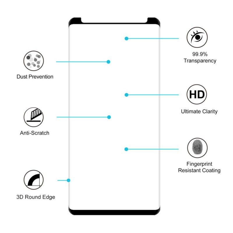 Krökt 3D Härdat Glasskydd Samsung Galaxy Note 9 Svart