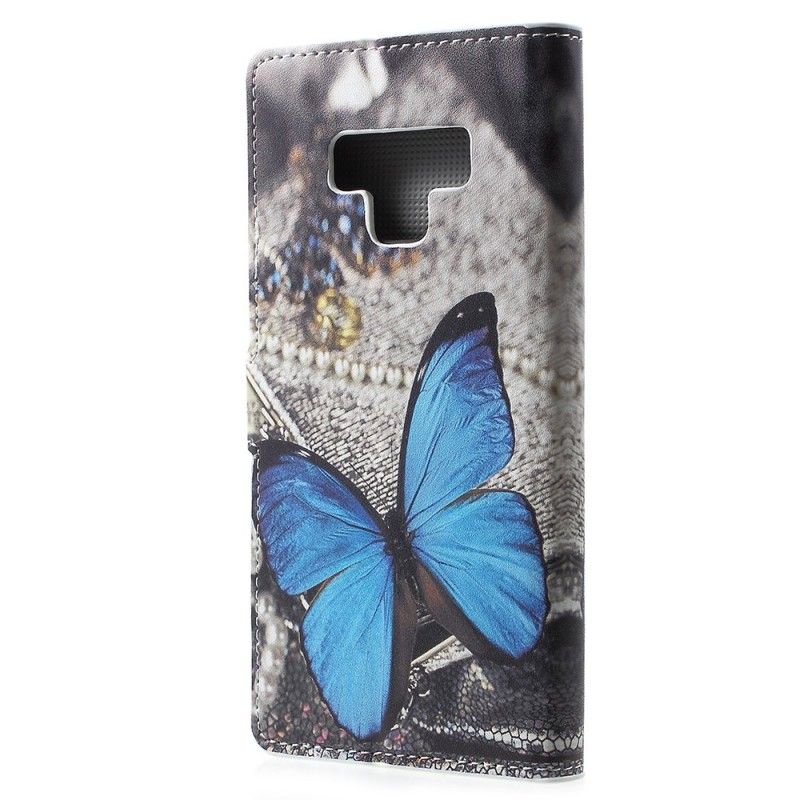 Läderfodral Samsung Galaxy Note 9 Mobilskal Blå Fjäril