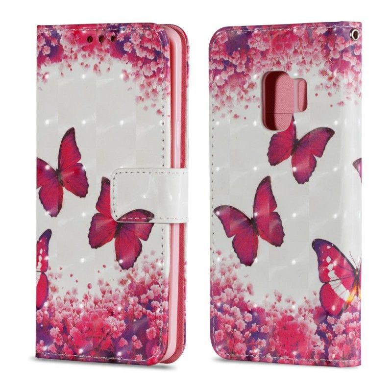 Fodral för Samsung Galaxy S9 3D Röda Fjärilar