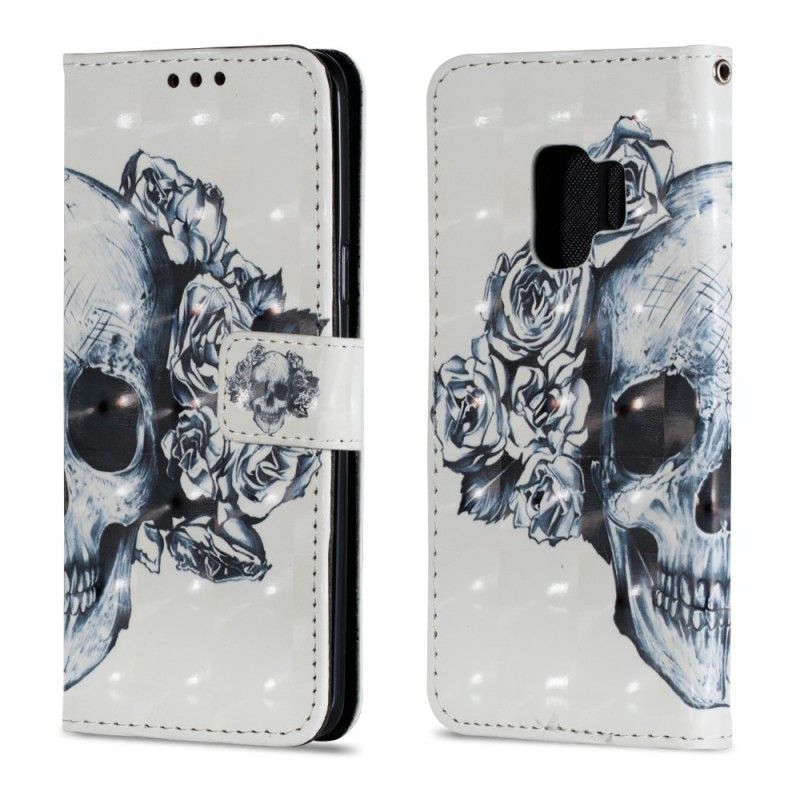 Läderfodral Samsung Galaxy S9 Mobilskal 3D Blommaskalle