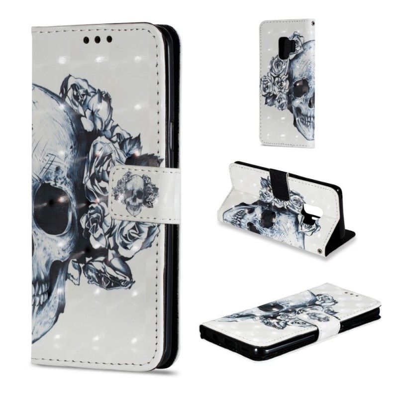 Läderfodral Samsung Galaxy S9 Mobilskal 3D Blommaskalle