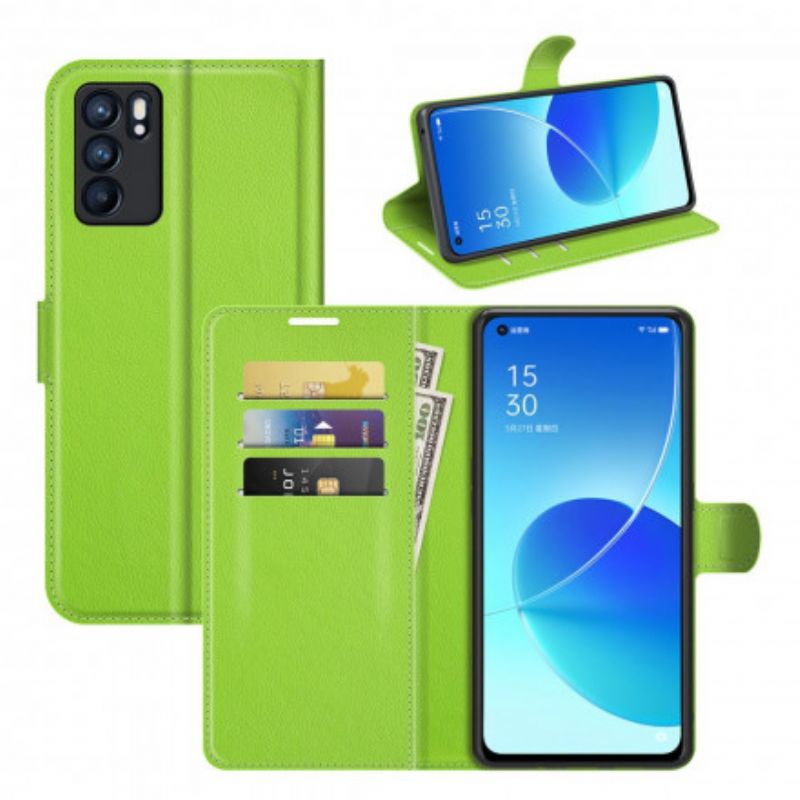 Fodral Oppo Reno 6 5g Klassiskt Litchi Konstläder