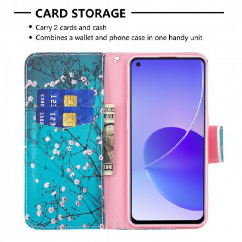 Läderfodral Oppo Reno 6 5g Telefonfodral Blommande Grenar