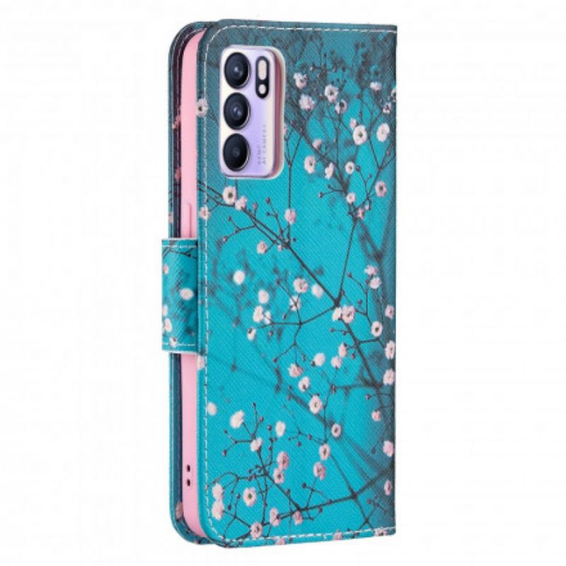 Läderfodral Oppo Reno 6 5g Telefonfodral Blommande Grenar