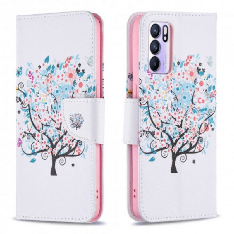 Läderfodral Oppo Reno 6 5g Telefonfodral Blommande Träd