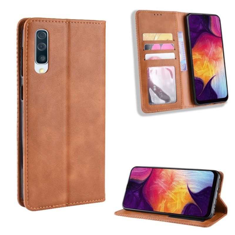 Folio-fodral Samsung Galaxy A50 Svart Stiliserad Vintage Lädereffekt