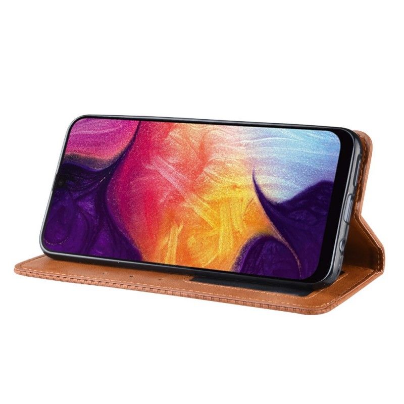 Folio-fodral Samsung Galaxy A50 Svart Stiliserad Vintage Lädereffekt