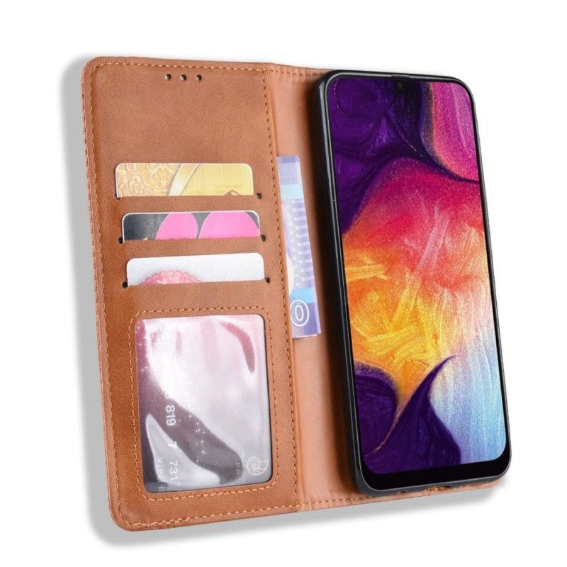 Folio-fodral Samsung Galaxy A50 Svart Stiliserad Vintage Lädereffekt