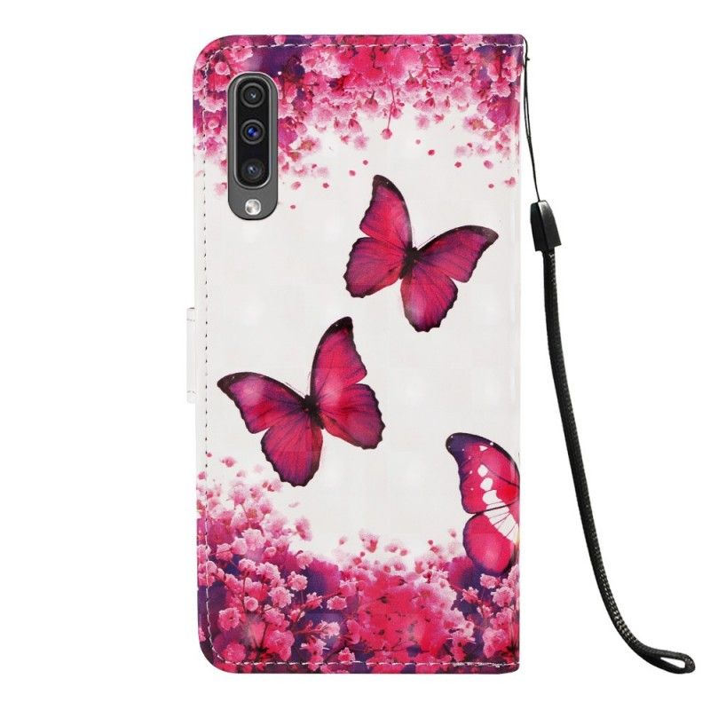 Läderfodral Samsung Galaxy A50 Mobilskal Röda Fjärilar