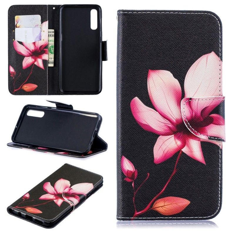 Läderfodral Samsung Galaxy A50 Mobilskal Rosa Blomma