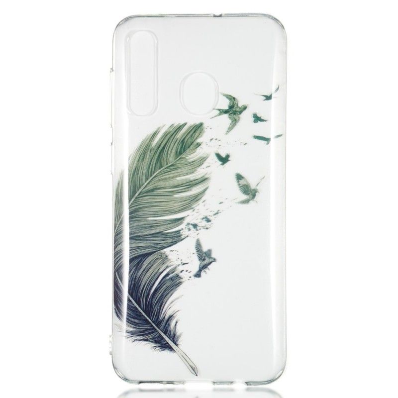 Skal för Samsung Galaxy A50 Transparent Färgad Fjäder