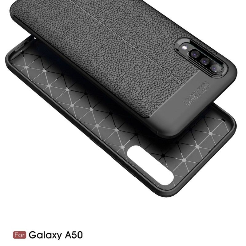 Skal Samsung Galaxy A50 Svart Dubbel Linjelychee-Lädereffekt