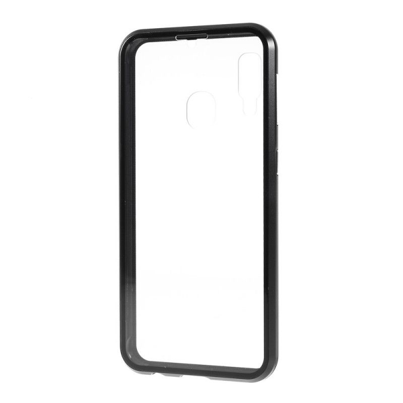 Skal Samsung Galaxy A20e Svart Kanter Av Metall Och Härdat Glas