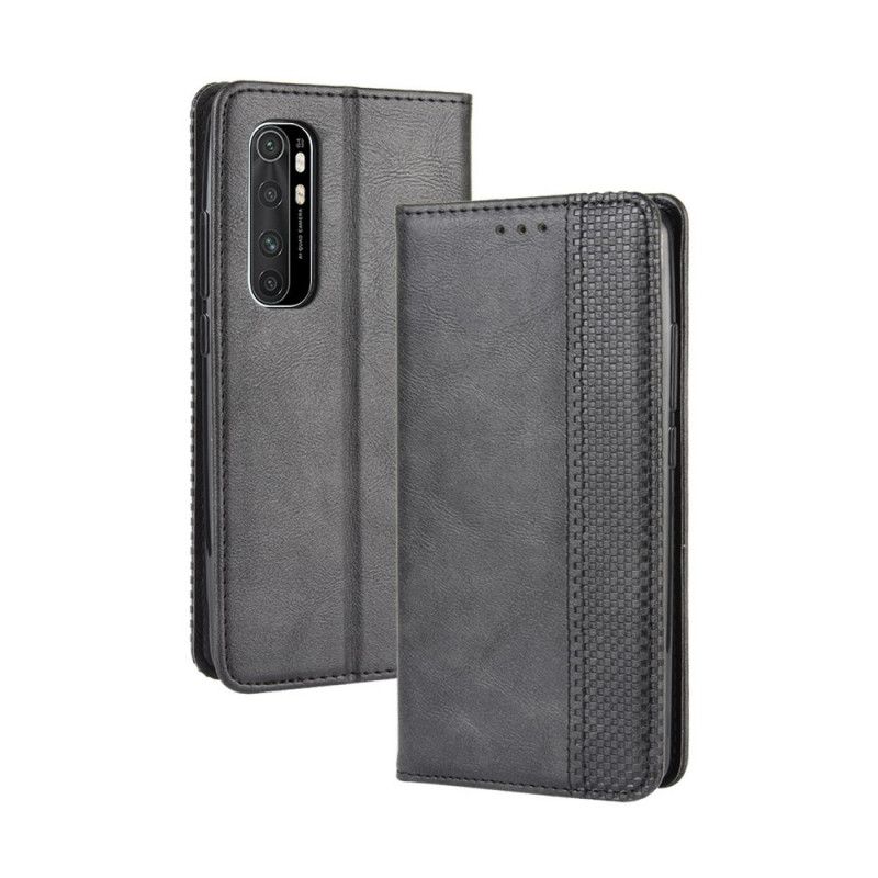 Folio-fodral Xiaomi Mi Note 10 Lite Svart Stiliserad Vintage Lädereffekt