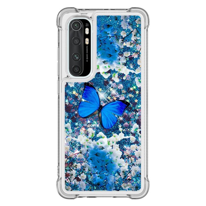 Skal Xiaomi Mi Note 10 Lite Blå Glitterfjärilar