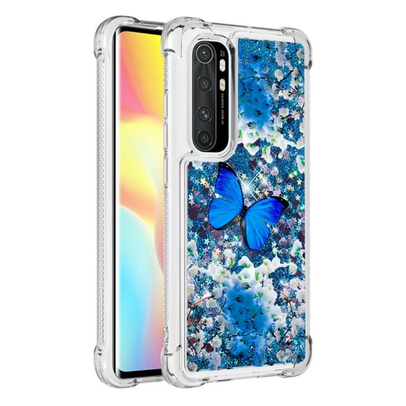 Skal Xiaomi Mi Note 10 Lite Blå Glitterfjärilar