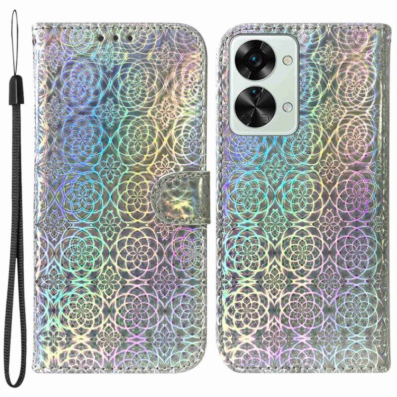 Folio-fodral OnePlus Nord 2T 5G Med Kedjar Strappy Geometriska Blommor