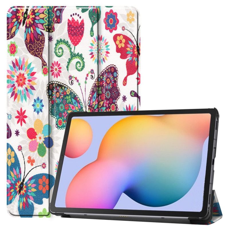 Smart Fodral Samsung Galaxy Tab S6 Lite Retro Fjärilar Och Blommor