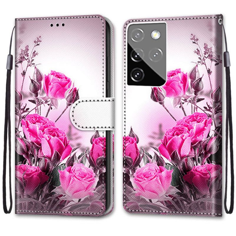 Fodral för Samsung Galaxy S21 Ultra 5G Magenta Magiska Blommor