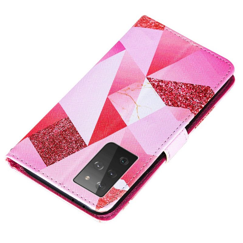 Fodral för Samsung Galaxy S21 Ultra 5G Magenta Trianglar Och Glitter