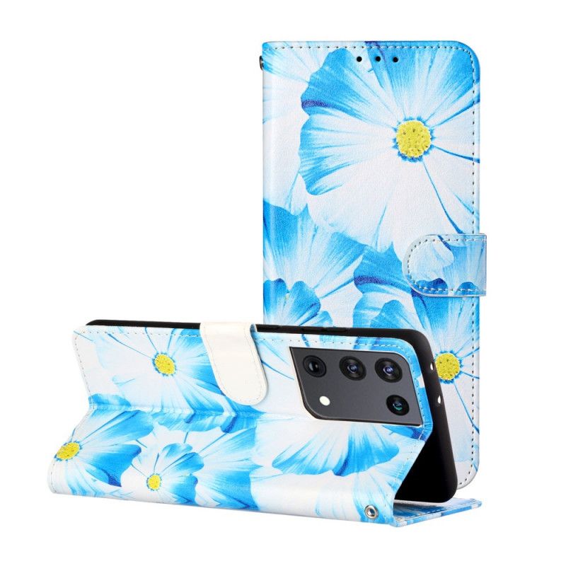 Läderfodral Samsung Galaxy S21 Ultra 5G Svart Mobilskal Vilda Blommor