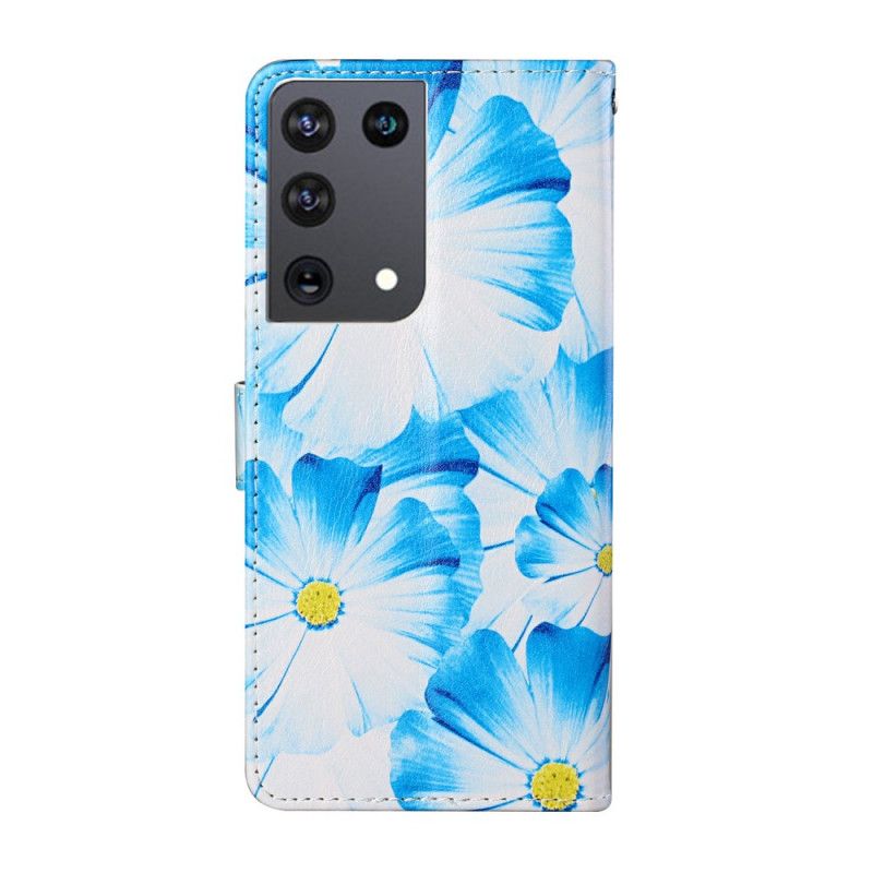 Läderfodral Samsung Galaxy S21 Ultra 5G Svart Mobilskal Vilda Blommor