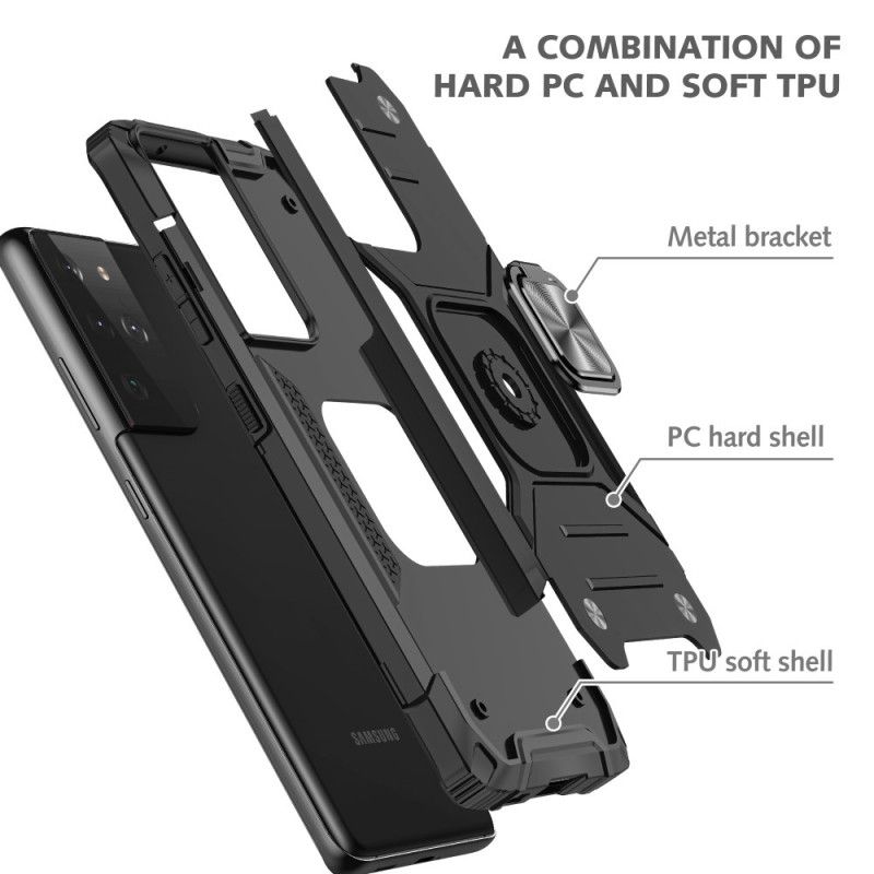 Skal för Samsung Galaxy S21 Ultra 5G Svart Avtagbar Resistent Ring