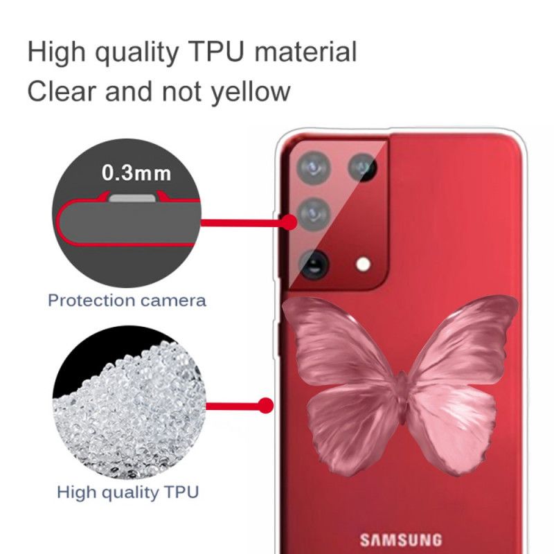 Skal Samsung Galaxy S21 Ultra 5G Rosa Vilda Fjärilar