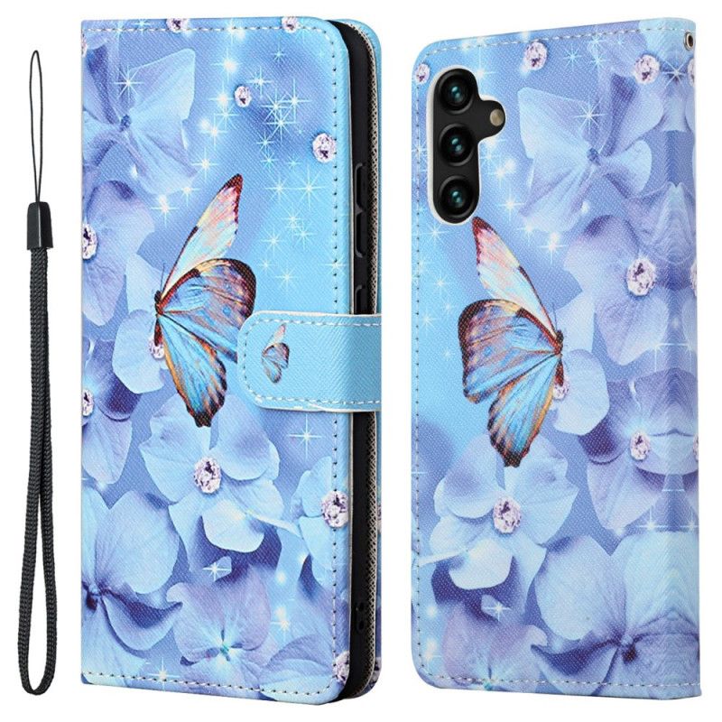 Läderfodral Samsung Galaxy A13 5g Telefonfodral Diamond Strappy Butterflies