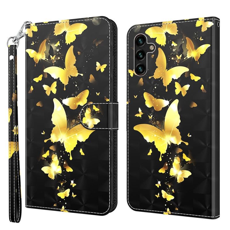 Läderskal Fodral Samsung Galaxy A13 5g Gula Fjärilar