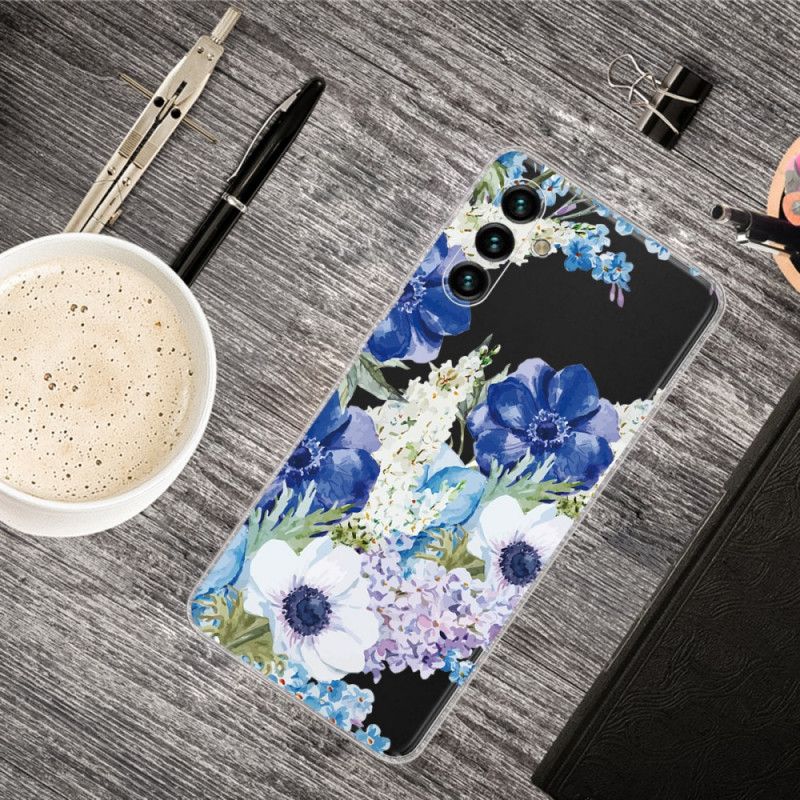 Skal Samsung Galaxy A13 5g Blå Blommor Akvarell