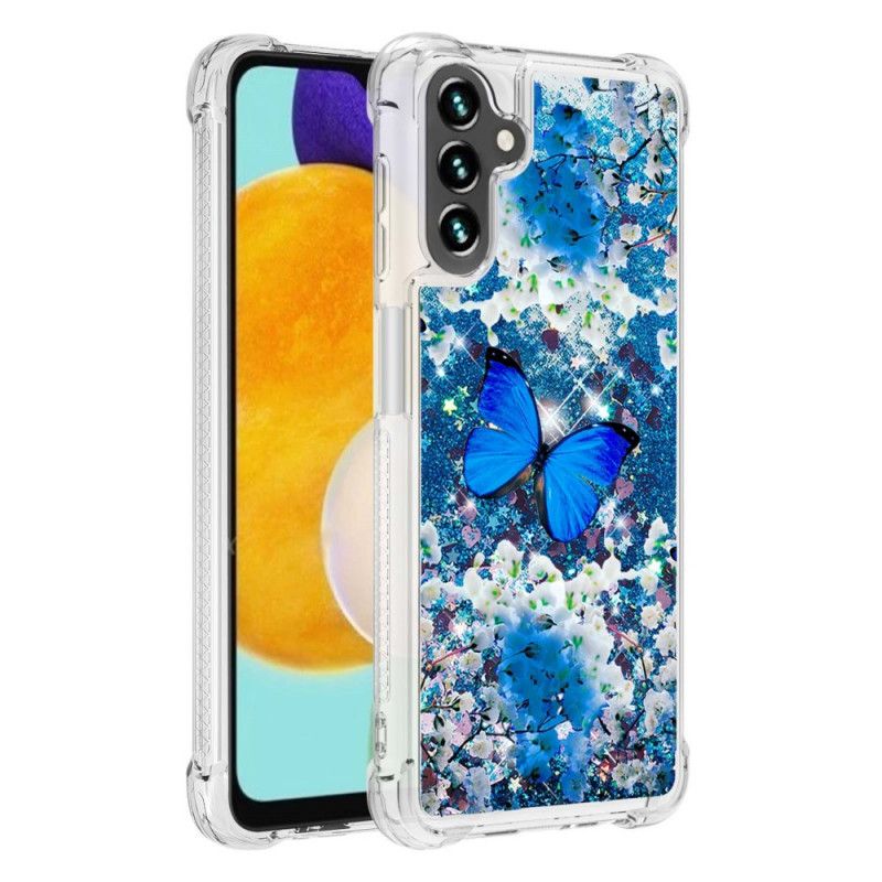 Skal Samsung Galaxy A13 5g Blå Glitterfjärilar