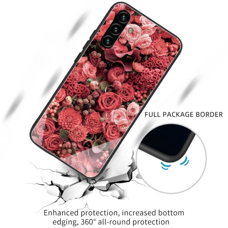 Skal Samsung Galaxy A13 5g Rosa Blommor I Härdat Glas