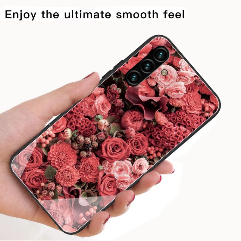 Skal Samsung Galaxy A13 5g Rosa Blommor I Härdat Glas