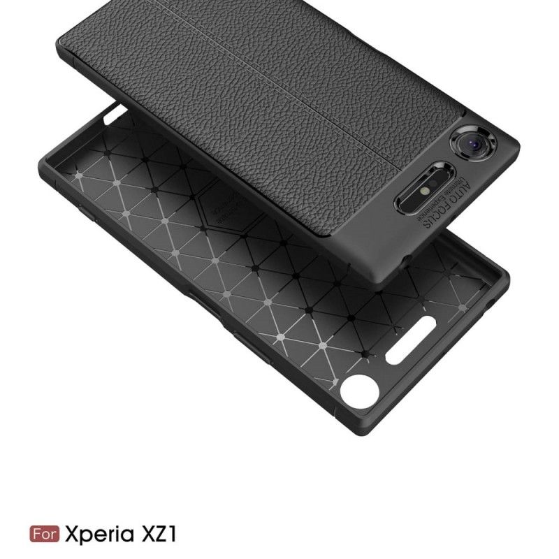 Skal för Sony Xperia XZ1 Svart Dubbelt Linjelycherskinn