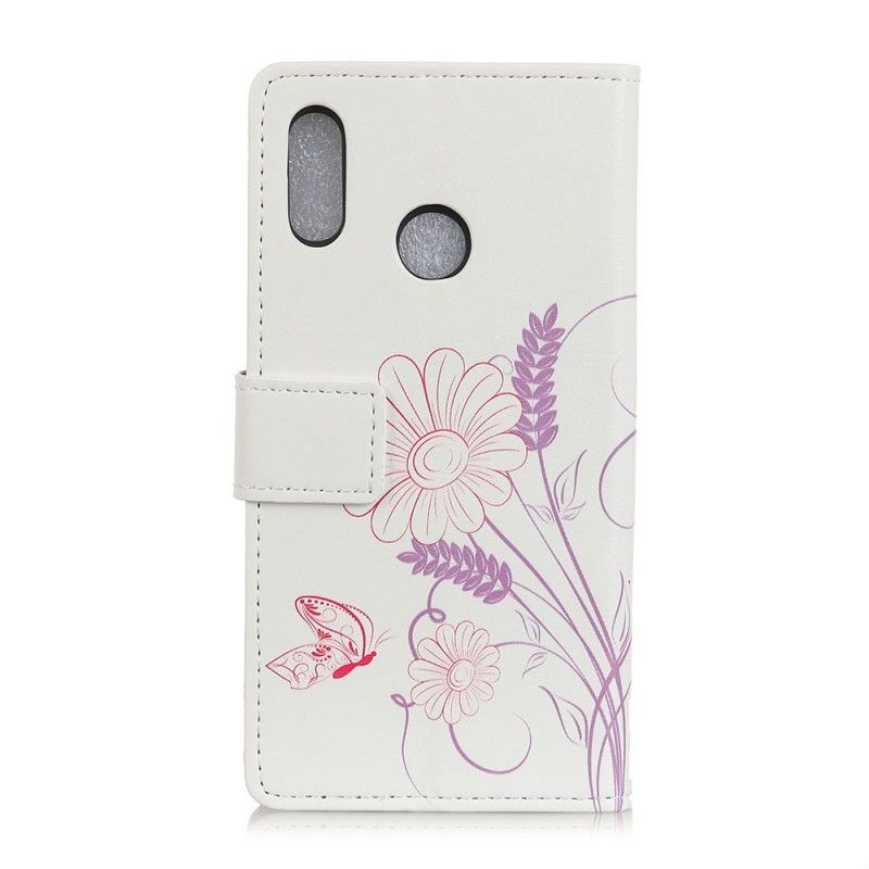 Läderfodral Huawei Y6 2019 Mobilskal Rita Fjärilar Och Blommor