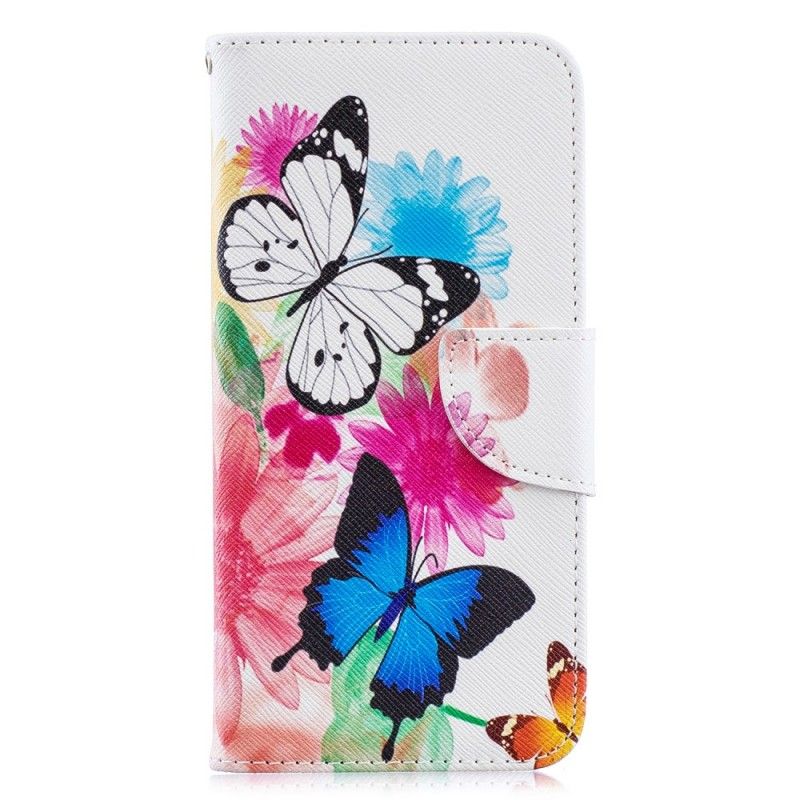 Skyddsfodral Huawei Y6 2019 Magenta Målade Fjärilar Och Blommor