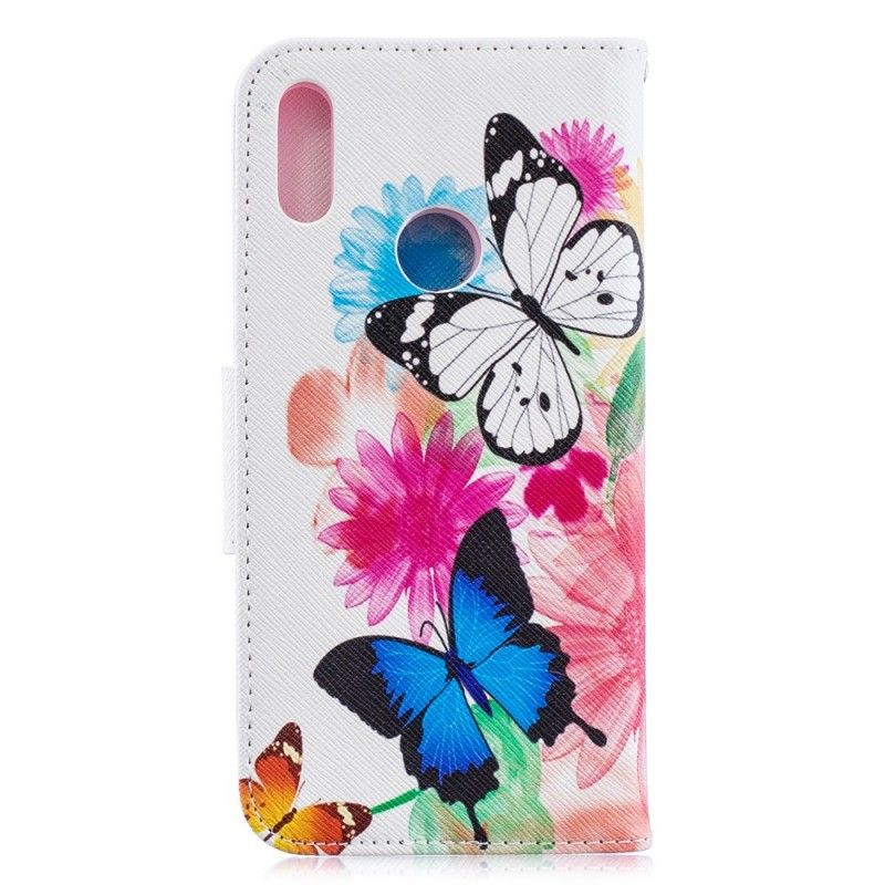 Skyddsfodral Huawei Y6 2019 Magenta Målade Fjärilar Och Blommor