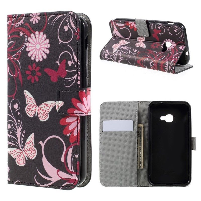 Läderfodral Samsung Galaxy XCover 4S / 4 Svart Fjärilar Och Blommor