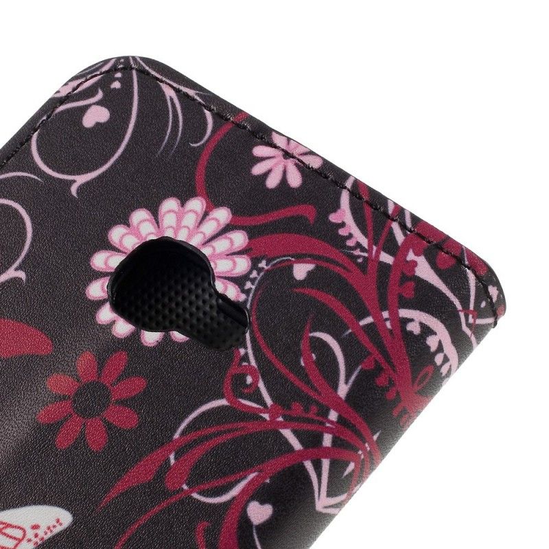 Läderfodral Samsung Galaxy XCover 4S / 4 Svart Fjärilar Och Blommor