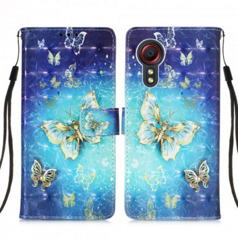 Fodral För Samsung Galaxy Xcover 5 Gold Butterflies Lanyard