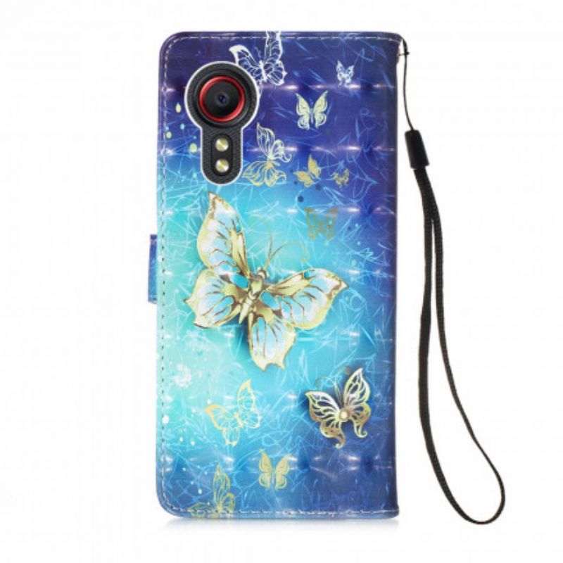 Fodral För Samsung Galaxy Xcover 5 Gold Butterflies Lanyard