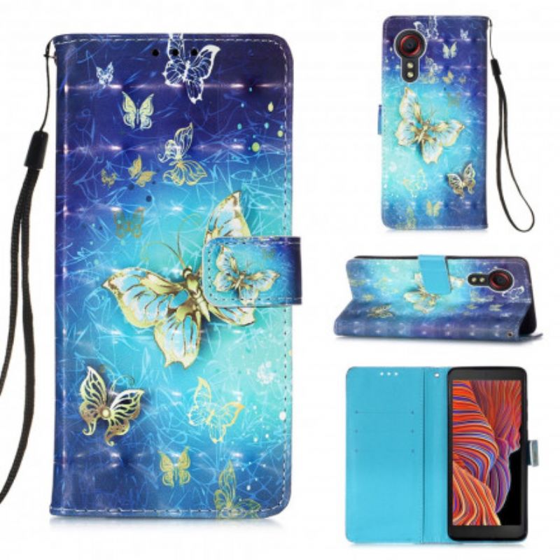 Fodral För Samsung Galaxy Xcover 5 Gold Butterflies Lanyard