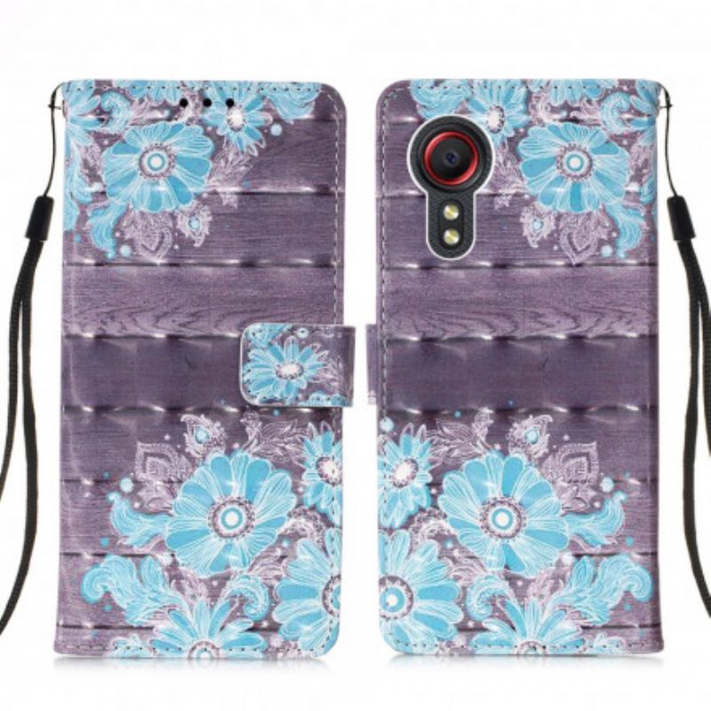 Läderfodral Samsung Galaxy Xcover 5 Telefonfodral Blå Blommor